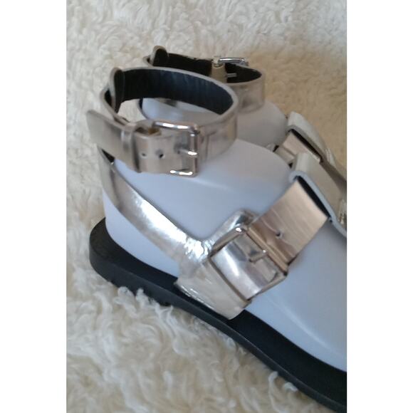 Belle Sigerson Morrison Sandal Strappy Slingback Thong Silver Leather Women 7.5 - Picture 2 of 11